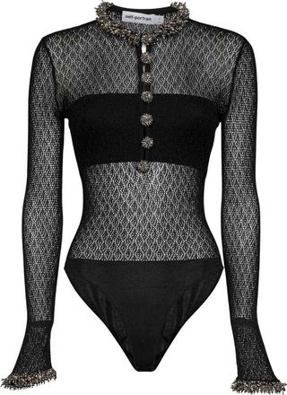 Self Portrait Tops, Dames, Zwart, S, Geborduurde trui met ronde hals