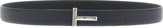 Tom Ford Navy Blue Hammered Reversible Textured Belt