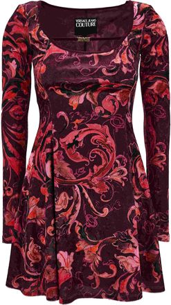 Versace Jeans Couture Red Baroque-print Long-sleeve Mini Dress