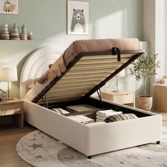 Merax 3ft Single Boucle Ottoman Bed with Storage & Arched Headboard in White