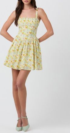 ASTR the Label Ruched Bodice Cotton Dress in Yellow Floral at Nordstrom, Size X-Large