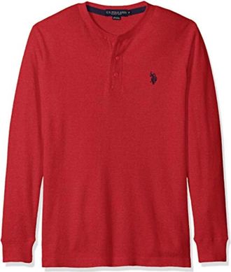 U.S.Polo Association U. S. Polo Assn. Sweater Mens Red Heather Long Sleeve Thermal Henley JZZ8