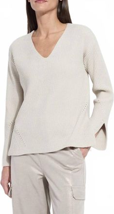 Lyss&eacute; Ximena V-Neck Cozy Sweater In Liquid Soft Taupe