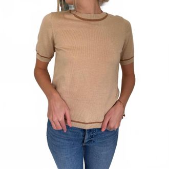 Pinch Design Tessa Wool Knit Short Sleeve Top In Beige