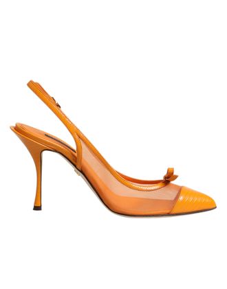 Dolce & Gabbana Orange Leather Mesh Heels Slingback Womens Shoes
