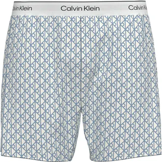 Calvin Klein Underwear Schlafshorts BOXER TRAD, Herren, Gr. XL (54), N-Gr, icon cotton emblem chalk, gulf blau, Single Jersey, Obermaterial: 100% Baumwolle, CALVIN KLEIN UND