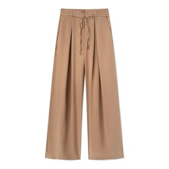 Motivi Broeken, Dames, Beige, 2Xl, Polyester, Wijde lyocell broek met plooien
