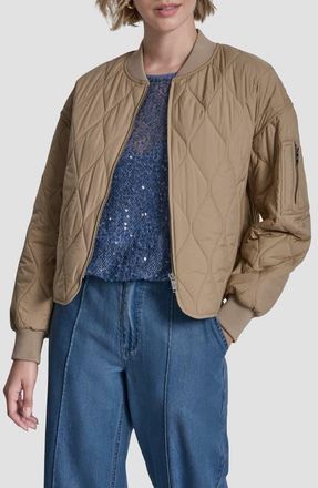 DKNY Quilted Bomber Jacket in Travertine at Nordstrom, Size Xx-Small