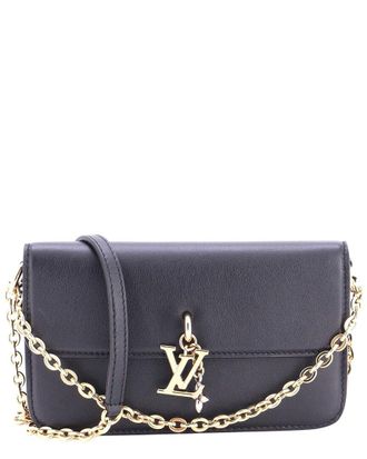 Louis Vuitton Black Leather Lv Bloom Wallet On Chain (Authentic Pre-Loved)
