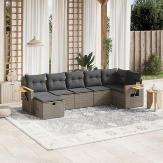 vidaXL Vidaxl - Set De Sof&aacute;s De Jard&iacute;n 7 Piezas Con Cojines Rat&aacute;n Pe Gris