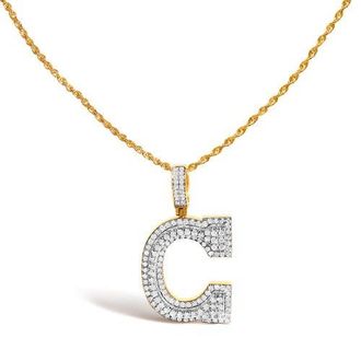House of Brilliance Mens 10K Yellow Gold 1 3/4 Cttw Diamond Letter C Initial Pendant Necklace at Nordstrom