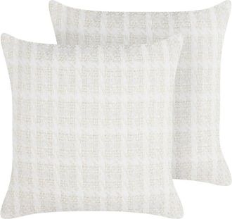 Beliani Beliani - Conjunto De 2 Cojines Decorativos Con Funda De Algod&oacute;n A Cuadros Beige 45 X 45 Cm Douris
