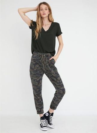 Bella Dahl Womens Camo Patterned Straight Joggers in Vint - Green - Size 12 UK