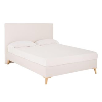 Deco Wood Cama tapizada de lino blanca para colch&oacute;n 135x200cm