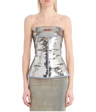 Rick Owens Sequin Bustier Top In Silver