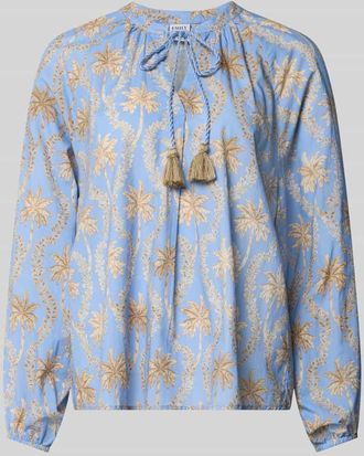 Emily van den Bergh Bluse mit Tunikakragen und Quasten in Bleu, Gr&ouml;&szlig;e 36
