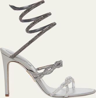 Rene Caovilla 105mm Crystal-Embellished Satin Snake-Wrap Sandals