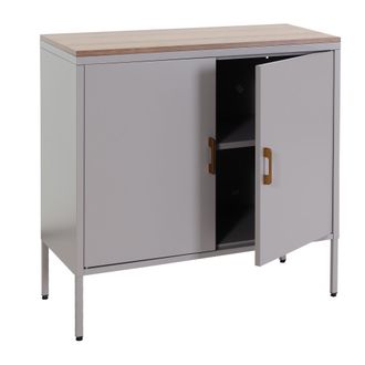 Hhg C&oacute;moda Hhg 926, Mueble Aparador Aparador, 2 Puertas Metal 90x90x40cm, Revestido De Melamina, Gris