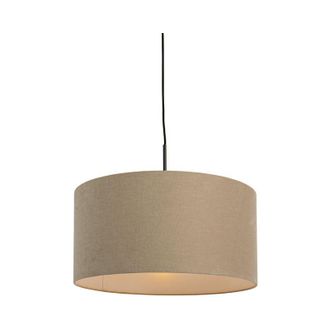 QAZQA Lampada a sospensione con paralume combi - Moderno - Tessuto,Acciaio - Nero/Beige - Tondo Max. 1 x Watt - Qazqa