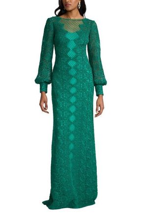 Tadashi Shoji Long sleeve Corded Lace Gown in Emerald at Nordstrom, Size 10