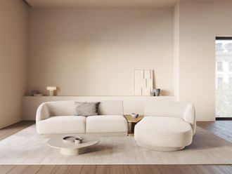 BLOOMINGLOFT 3-Sitzer Design Ecksofa Miley mit Beistelltisch - Chenille Light Beige