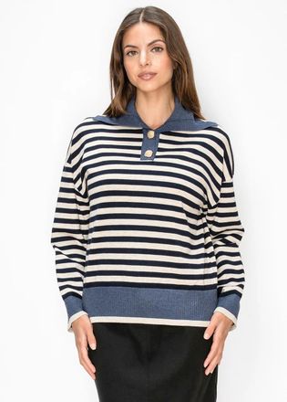 YAL New York Striped Polo Collar Sweater