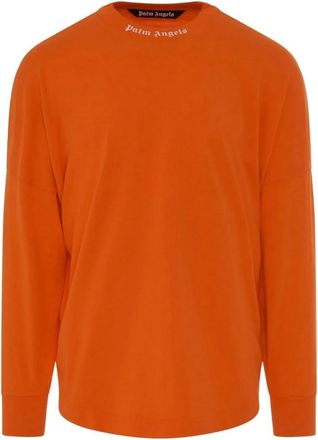 Palm Angels Mens Classic Logo Long-Sleeved T-Shirt (Orange) Cotton - Size Medium