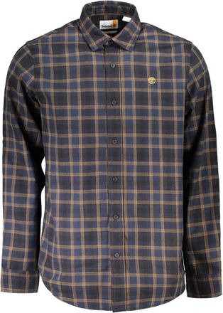 Timberland Overhemden, Heren, Blauw, S, Blauw geruite overhemd met lange mouwen