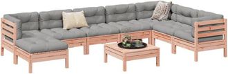 vidaXL Set De Sof&aacute;s Jard&iacute;n 9 Pzas Con Cojines Madera De Abeto Douglas Vidaxl