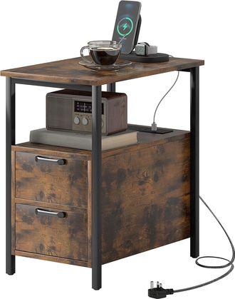 HOMCOM Bedside Table With Charging Station For Living Room - Rustic Brown | TJ Hughes