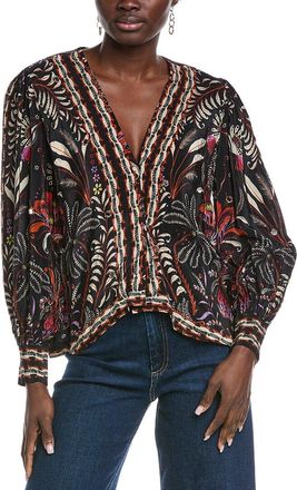 Farm Rio Classic Garden Black Mirror Trim Blouse