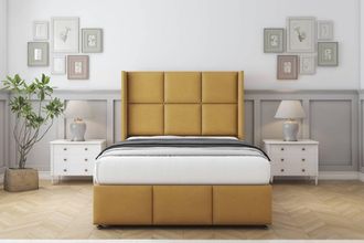 Comfort Beds Charlie Plush Divan Base No Drawers - 54 Wingback-Footboard in Mustard | Size: Single