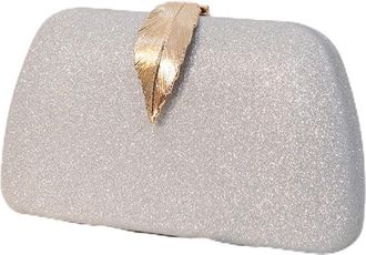Generic Glitter Evening Banquet Bag, Metal Leaf Clutch Handbag, Clutches Purses with Detachable Chain Strap, Evening Handbag for Wedding Party(Silver)