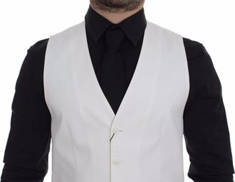 Dolce & Gabbana White Cotton Silk Blend Dress Vest Mens Blazer