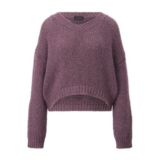 Roberto Collina V-neck Knitwear, female, Purple, S, Cropped Knit Jumper