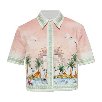 Casablanca Ethereal Kort Bedrukt Shirt - Dames - Overhemden - Veelkleurig - 2XS - Katoen - Overhemden