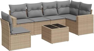 vidaXL Vidaxl - Set Sof&aacute;s De Jard&iacute;n 7 Piezas Y Cojines Rat&aacute;n Sint&eacute;tico Beige