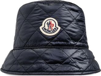 Moncler Diamantgewatteerde Gewatteerde Bucket Hat - Dames - Hoeden - Blauw - S - Katoen - Accessoires