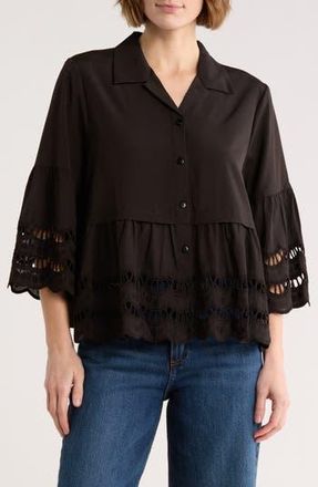 Forgotten Grace Crochet Hem Button-Up Shirt in Black at Nordstrom Rack, Size X-Large