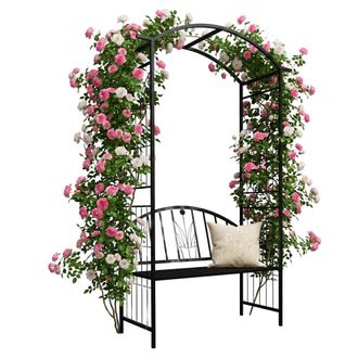 Relaxdays Relaxdays Arco Para Rosas, Metal, 210 X 134 X 48 Cm, Con Banco, Robusto Para Plantas Trepadoras, Negro