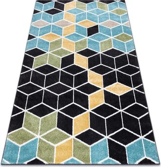 RugsX Rugsx - Alfombra Poli 9139a Cubo 3d Negro / Azul Black 120x170 Cm
