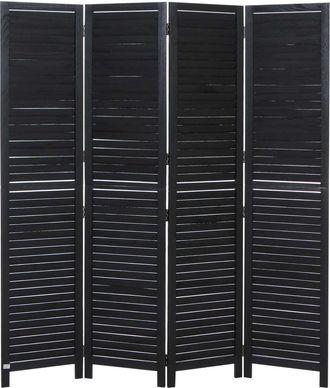 Hhg [nunca Usado] Biombo Hhg-510b, Separador De Ambientes, Mampara De Privacidad, Madera De Paulownia De Estilo Vintage, 180 X 161 Cm, Negro