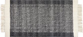 Beliani Alfombra De Lana Negro Blanco Crema 80 X 150 Cm Hecho A Mano Borlas Atlanti
