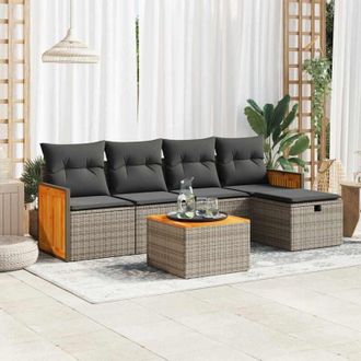 vidaXL Vidaxl - Set De Muebles De Jard&iacute;n 6 Pzas Y Cojines Rat&aacute;n Sint&eacute;tico Gris