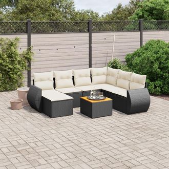 vidaXL Vidaxl - Set De Sof&aacute;s De Jard&iacute;n 8 Piezas Y Cojines Rat&aacute;n Sint&eacute;tico Negro