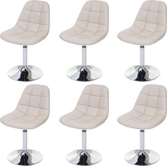 Hhg [nunca Usado] Juego De 6 Sillas De Comedor Hhg-452, Silla Giratoria, Cromo, Polipiel Crema