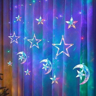 OEM Cortina De Luces Con Dise&ntilde;o De Estrellas Y Lunas De 3 M - Usb - 8 Configuraciones - Colorida Para Dormitorio, Ramad&aacute;n Y Eid