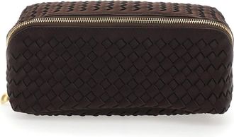 Naghedi Tassen, Dames, Bruin, ONE Size, Leer, Handtas met Interwoven Motief en Top Ritssluiting