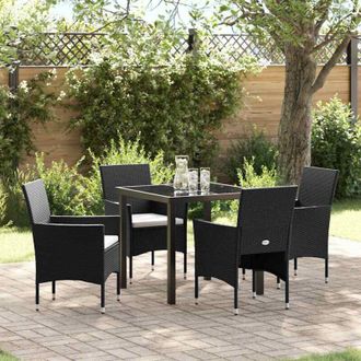 vidaXL Conjunto De Comedor De Jard&iacute;n Con Coj&iacute;n 5 Pcs Negro Polirat&aacute;n Vidaxl