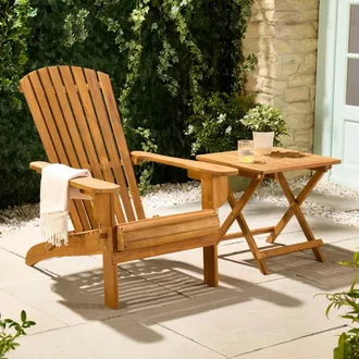 VonHaus Hudson Acacia Folding Adirondack Garden Chair & Side Table in Brown
